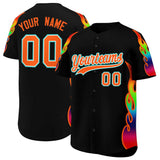 Custom Black Graffiti Pattern Personalized Multicolored Flames Print Authentic Baseball Jersey
