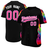 Custom Black Graffiti Pattern Personalized Multicolored Flames Print Authentic Baseball Jersey