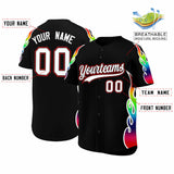 Custom Black Graffiti Pattern Personalized Multicolored Flames Print Authentic Baseball Jersey