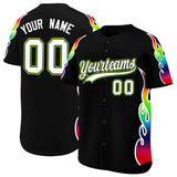 Custom Black Graffiti Pattern Personalized Multicolored Flames Print Authentic Baseball Jersey