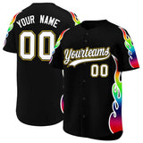 Custom Black Graffiti Pattern Personalized Multicolored Flames Print Authentic Baseball Jersey
