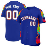 Custom Royal Graffiti Pattern Personalized Multicolored Flames Print Authentic Baseball Jersey