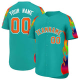 Custom Aqua Graffiti Pattern Personalized Multicolored Flames Print Authentic Baseball Jersey