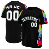 Custom Black Graffiti Pattern Personalized Multicolored Flames Print Authentic Baseball Jersey