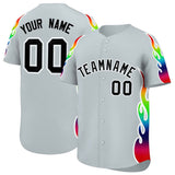 Custom Silver Graffiti Pattern Personalized Multicolored Flames Print Authentic Baseball Jersey