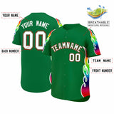 Custom Kelly Green Graffiti Pattern Personalized Multicolored Flames Print Authentic Baseball Jersey
