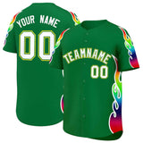 Custom Kelly Green Graffiti Pattern Personalized Multicolored Flames Print Authentic Baseball Jersey
