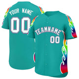 Custom Aqua Graffiti Pattern Personalized Multicolored Flames Print Authentic Baseball Jersey