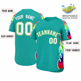 Custom Aqua Graffiti Pattern Personalized Multicolored Flames Print Authentic Baseball Jersey