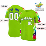 Custom Neon Green Graffiti Pattern Personalized Multicolored Flames Print Authentic Baseball Jersey