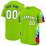 Custom Neon Green Graffiti Pattern Personalized Multicolored Flames Print Authentic Baseball Jersey