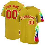 Custom Old Gold Graffiti Pattern Personalized Multicolored Flames Print Authentic Baseball Jersey