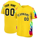 Custom Gold Graffiti Pattern Personalized Multicolored Flames Print Authentic Baseball Jersey