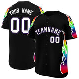 Custom Black Graffiti Pattern Personalized Multicolored Flames Print Authentic Baseball Jersey