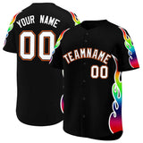 Custom Black Graffiti Pattern Personalized Multicolored Flames Print Authentic Baseball Jersey