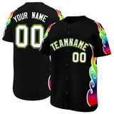 Custom Black Graffiti Pattern Personalized Multicolored Flames Print Authentic Baseball Jersey