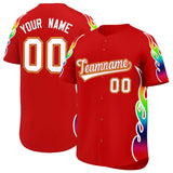 Custom Red Graffiti Pattern Personalized Multicolored Flames Print Authentic Baseball Jersey
