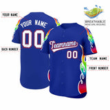 Custom Royal Graffiti Pattern Personalized Multicolored Flames Print Authentic Baseball Jersey