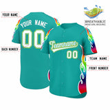 Custom Aqua Graffiti Pattern Personalized Multicolored Flames Print Authentic Baseball Jersey