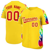 Custom Gold Graffiti Pattern Personalized Multicolored Flames Print Authentic Baseball Jersey