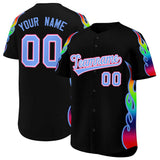 Custom Black Graffiti Pattern Personalized Multicolored Flames Print Authentic Baseball Jersey