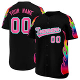 Custom Black Graffiti Pattern Personalized Multicolored Flames Print Authentic Baseball Jersey