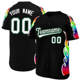Custom Black Graffiti Pattern Personalized Multicolored Flames Print Authentic Baseball Jersey