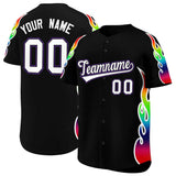 Custom Black Graffiti Pattern Personalized Multicolored Flames Print Authentic Baseball Jersey