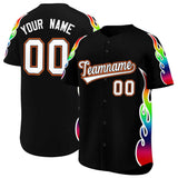 Custom Black Graffiti Pattern Personalized Multicolored Flames Print Authentic Baseball Jersey