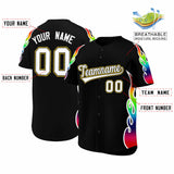 Custom Black Graffiti Pattern Personalized Multicolored Flames Print Authentic Baseball Jersey