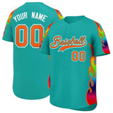 Custom Aqua Graffiti Pattern Personalized Multicolored Flames Print Authentic Baseball Jersey