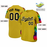 Custom Old Gold Graffiti Pattern Personalized Multicolored Flames Print Authentic Baseball Jersey