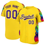 Custom Gold Graffiti Pattern Personalized Multicolored Flames Print Authentic Baseball Jersey