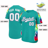 Custom Aqua Graffiti Pattern Personalized Multicolored Flames Print Authentic Baseball Jersey