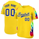 Custom Gold Graffiti Pattern Personalized Multicolored Flames Print Authentic Baseball Jersey
