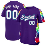 Custom Purple Graffiti Pattern Personalized Multicolored Flames Print Authentic Baseball Jersey