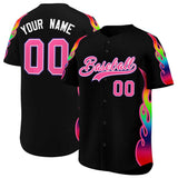 Custom Black Graffiti Pattern Personalized Multicolored Flames Print Authentic Baseball Jersey