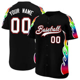 Custom Black Graffiti Pattern Personalized Multicolored Flames Print Authentic Baseball Jersey