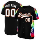 Custom Black Graffiti Pattern Personalized Multicolored Flames Print Authentic Baseball Jersey