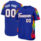 Custom Royal Graffiti Pattern Personalized Multicolored Flames Print Authentic Baseball Jersey