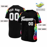 Custom Black Graffiti Pattern Personalized Multicolored Flames Print Authentic Baseball Jersey