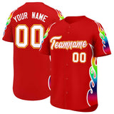 Custom Red Graffiti Pattern Personalized Multicolored Flames Print Authentic Baseball Jersey
