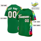 Custom Kelly Green Graffiti Pattern Personalized Multicolored Flames Print Authentic Baseball Jersey