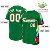 Custom Kelly Green Graffiti Pattern Personalized Multicolored Flames Print Authentic Baseball Jersey