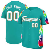 Custom Aqua Graffiti Pattern Personalized Multicolored Flames Print Authentic Baseball Jersey