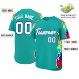 Custom Aqua Graffiti Pattern Personalized Multicolored Flames Print Authentic Baseball Jersey