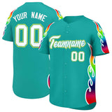 Custom Aqua Graffiti Pattern Personalized Multicolored Flames Print Authentic Baseball Jersey