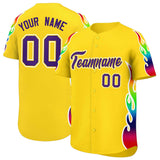 Custom Gold Graffiti Pattern Personalized Multicolored Flames Print Authentic Baseball Jersey
