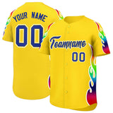 Custom Gold Graffiti Pattern Personalized Multicolored Flames Print Authentic Baseball Jersey