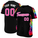 Custom Black Graffiti Pattern Personalized Multicolored Flames Print Authentic Baseball Jersey